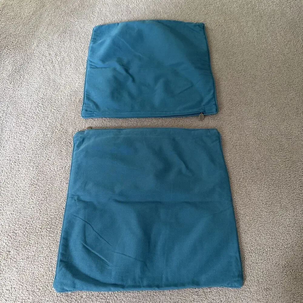 Pier 1 Imports Set 2 Embroidered 18x18 Pillow Covers Teal Medallion Boho EUC